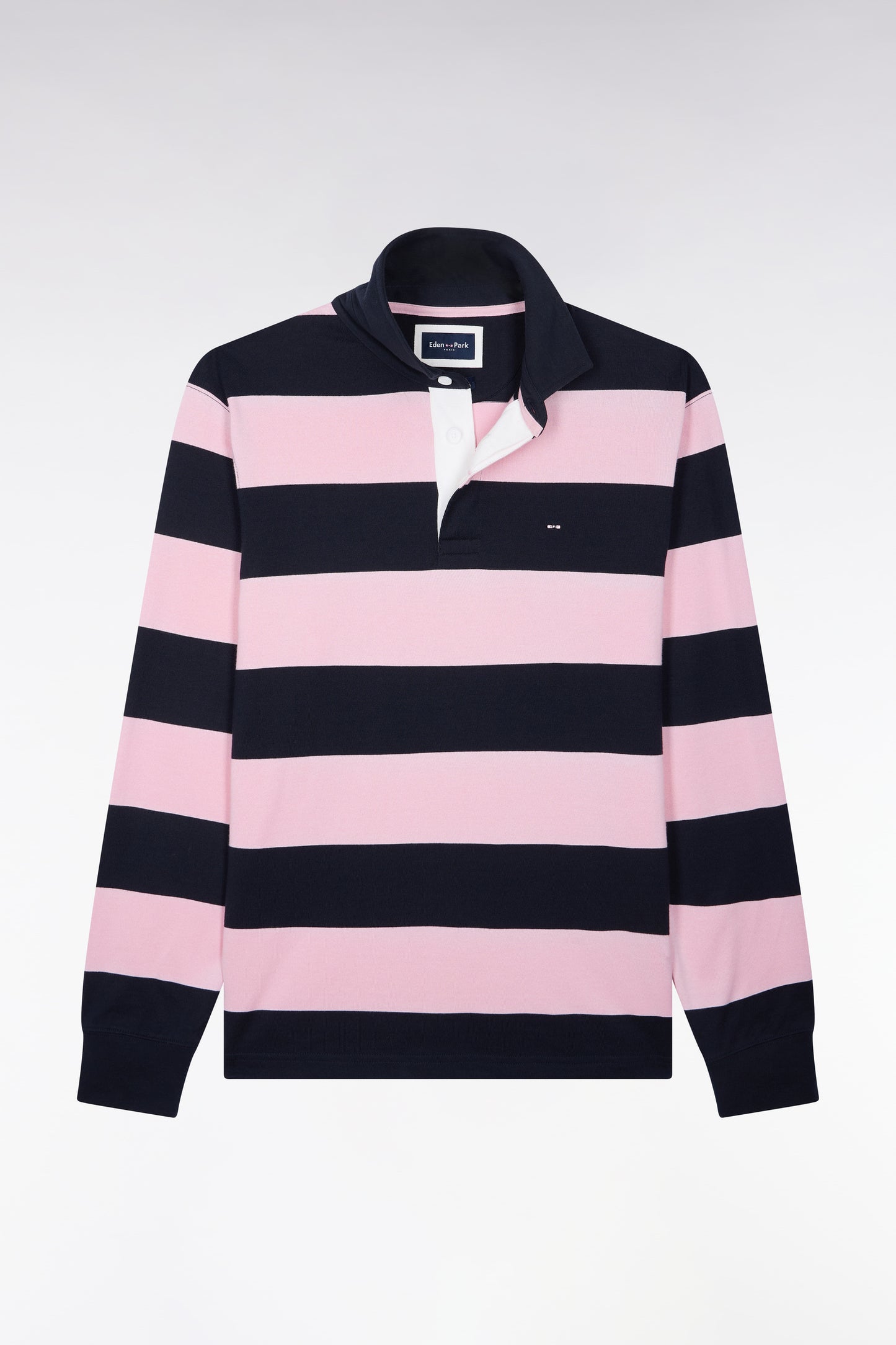 Maillot manches longues en coton rayé rose et marine coupe droite