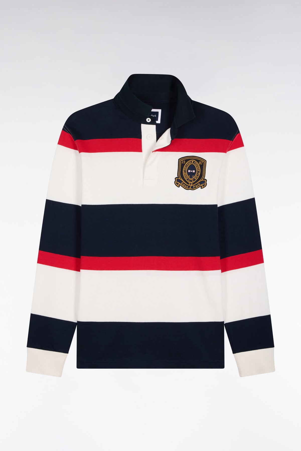 Long-sleeved navy striped jersey with badge embroidery