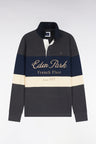 Long-sleeved cut-and-sew jersey in gray tricolor cotton with Héritage embroidery