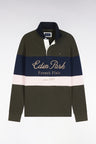 Long-sleeved cut-and-sew jersey in khaki tricolor cotton with Héritage embroidery
