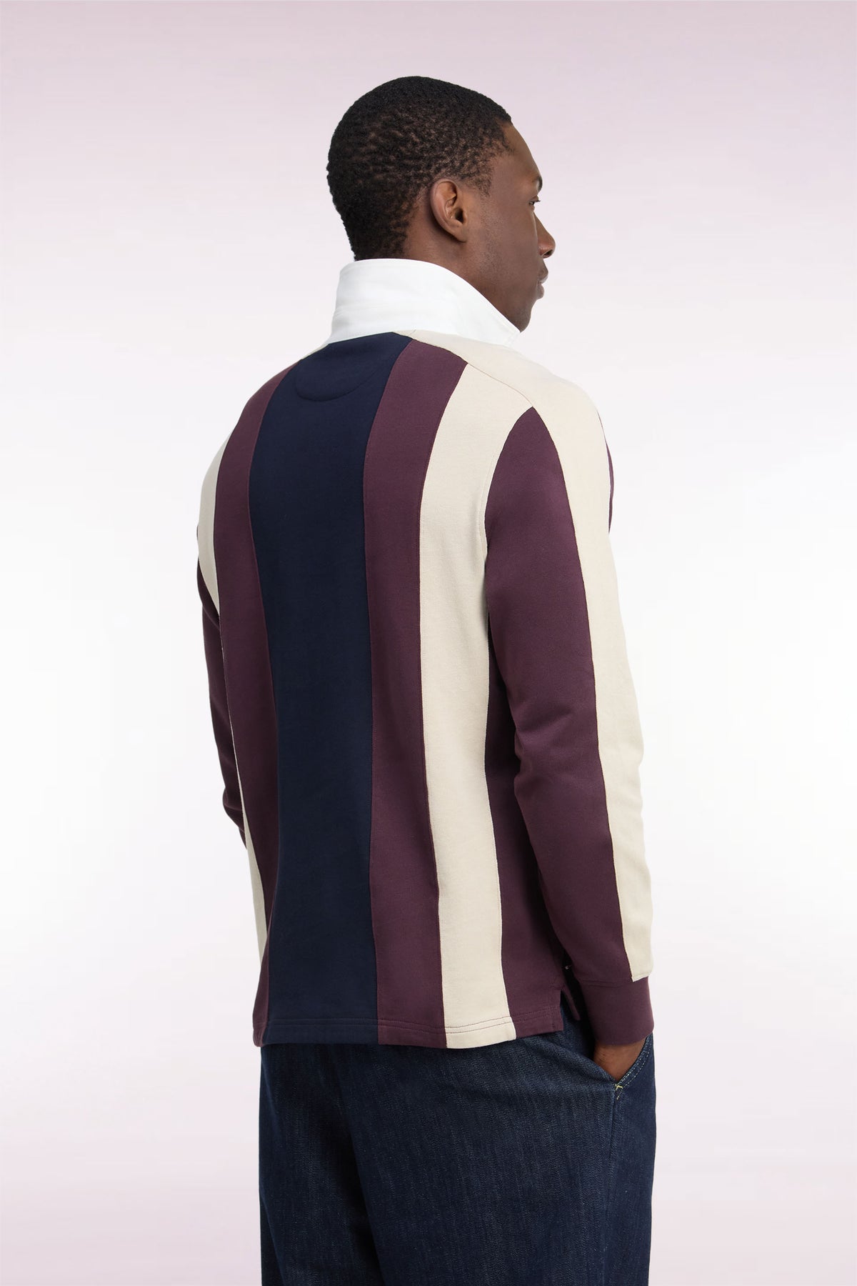 Maillot manches longues en coton rayé bordeaux coupe droite
