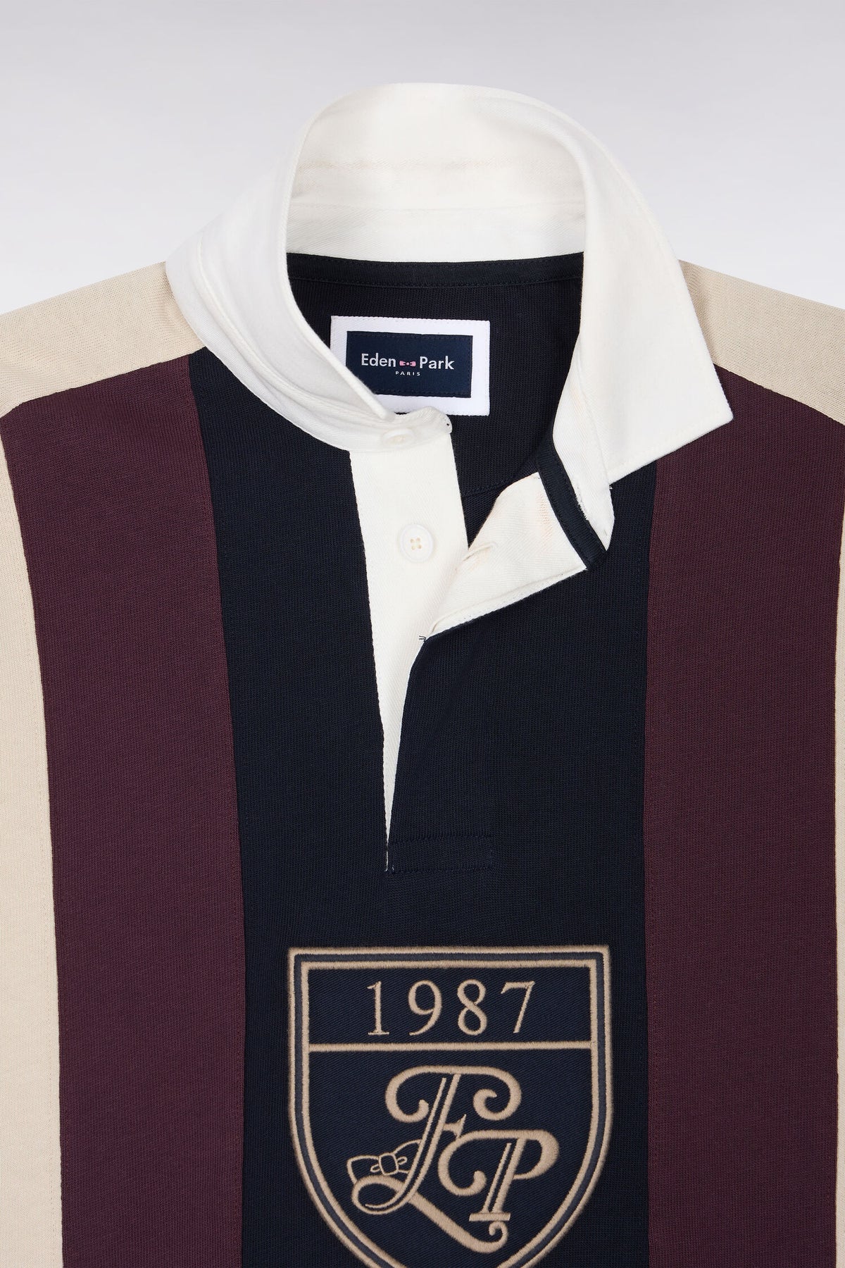 Maillot manches longues en coton rayé bordeaux coupe droite