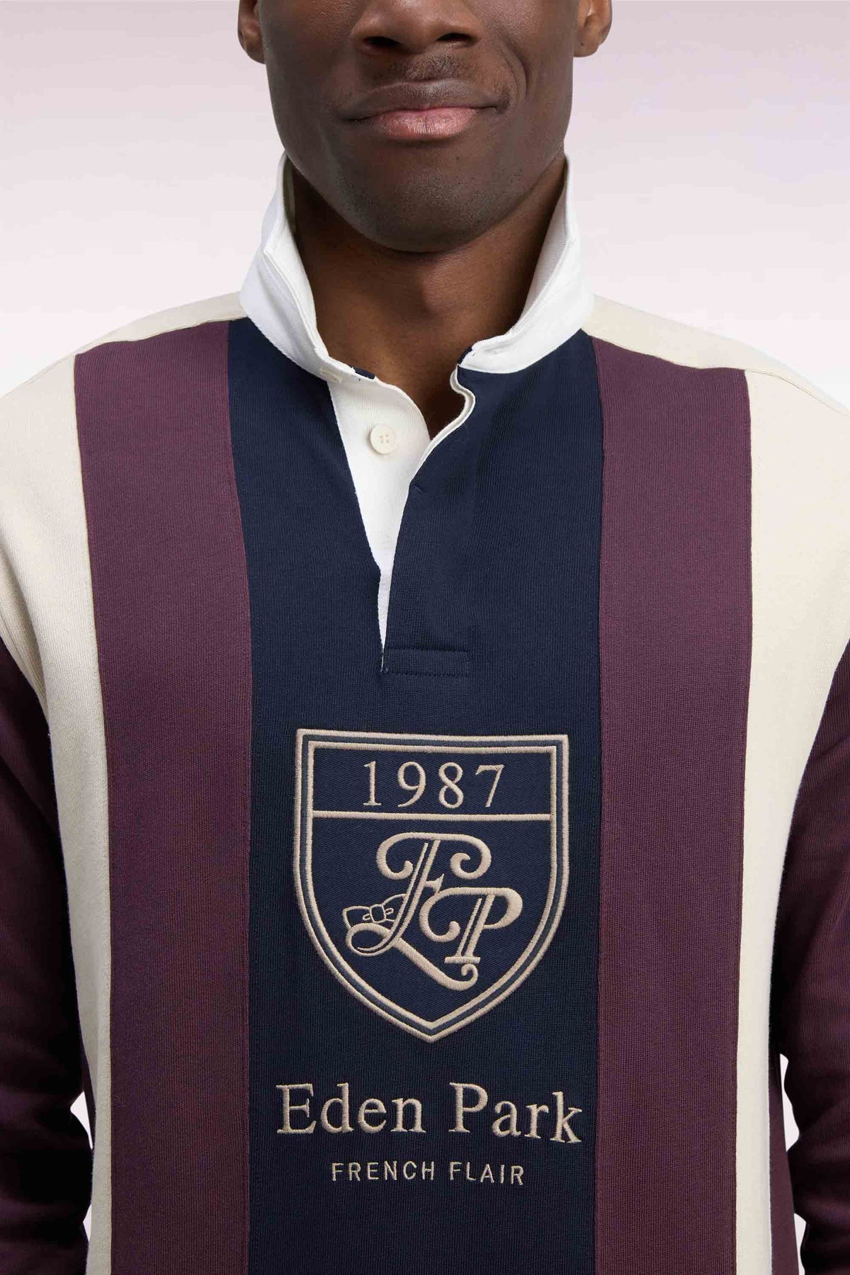 Maillot manches longues en coton rayé bordeaux coupe droite