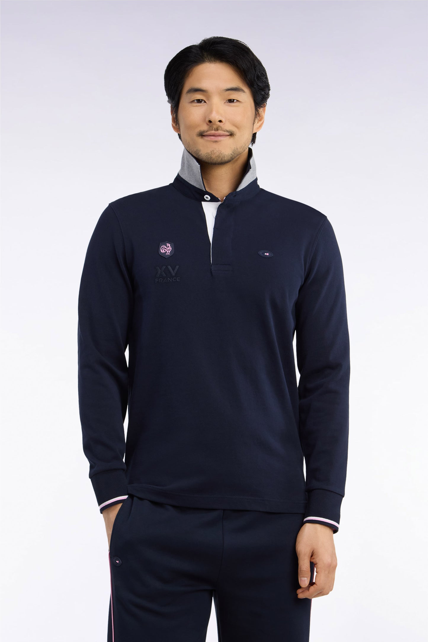 Maillot manches longues en jersey de coton peigné marine brodé XV de France
