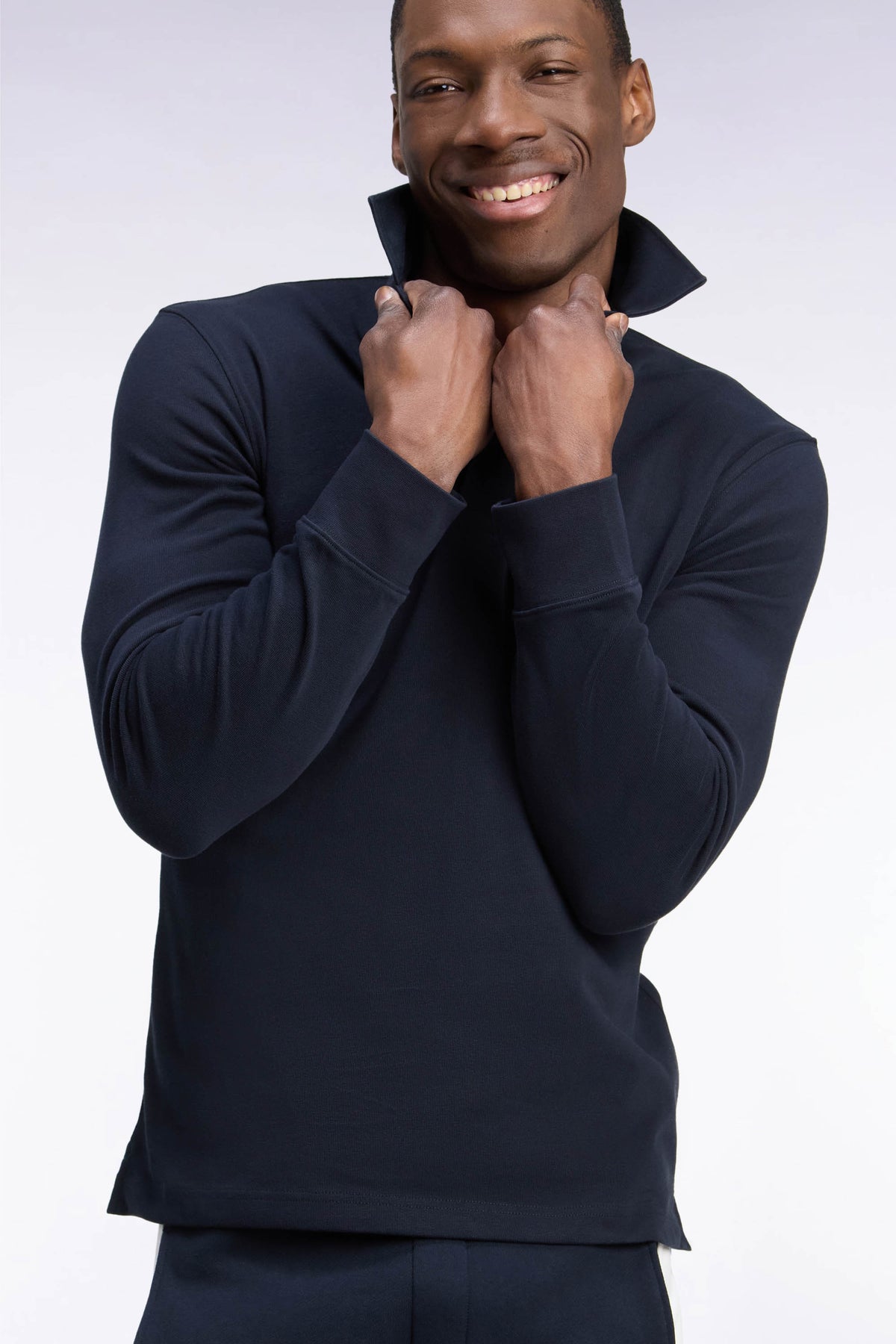 Maillot manches longues en jersey coton marine brodé