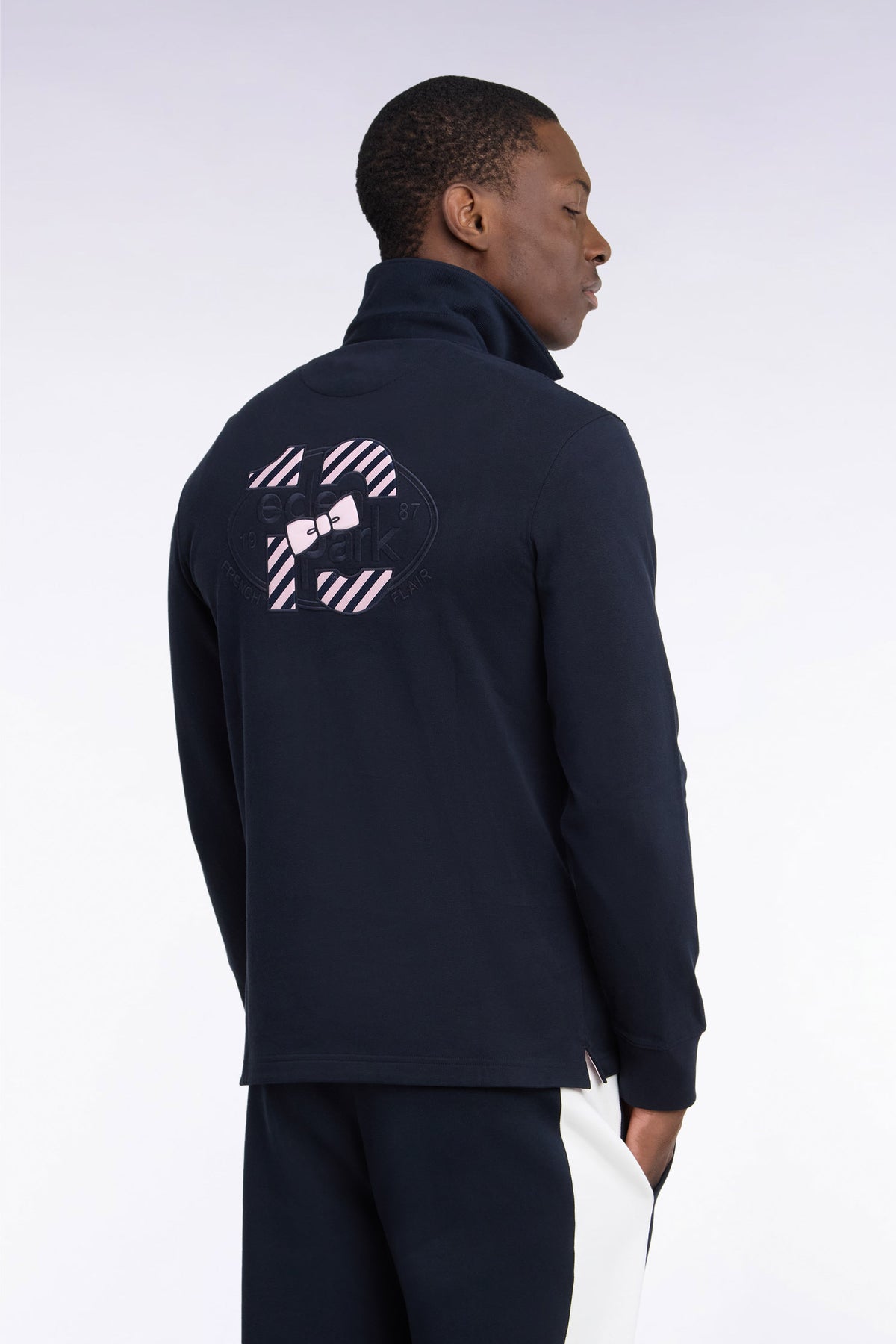 Maillot manches longues en jersey coton marine brodé