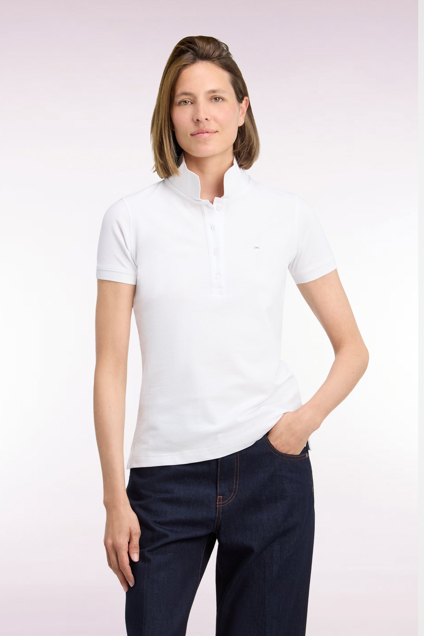 Polo manches courtes en coton stretch blanc coupe ajustée