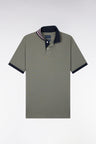 Polo manches courtes sous-col rayé en coton Pima kaki coupe droite