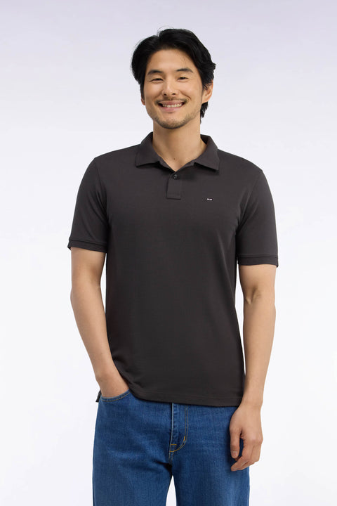 Short-sleeved polo shirt in brown Pima cotton, straight cut - Image 3