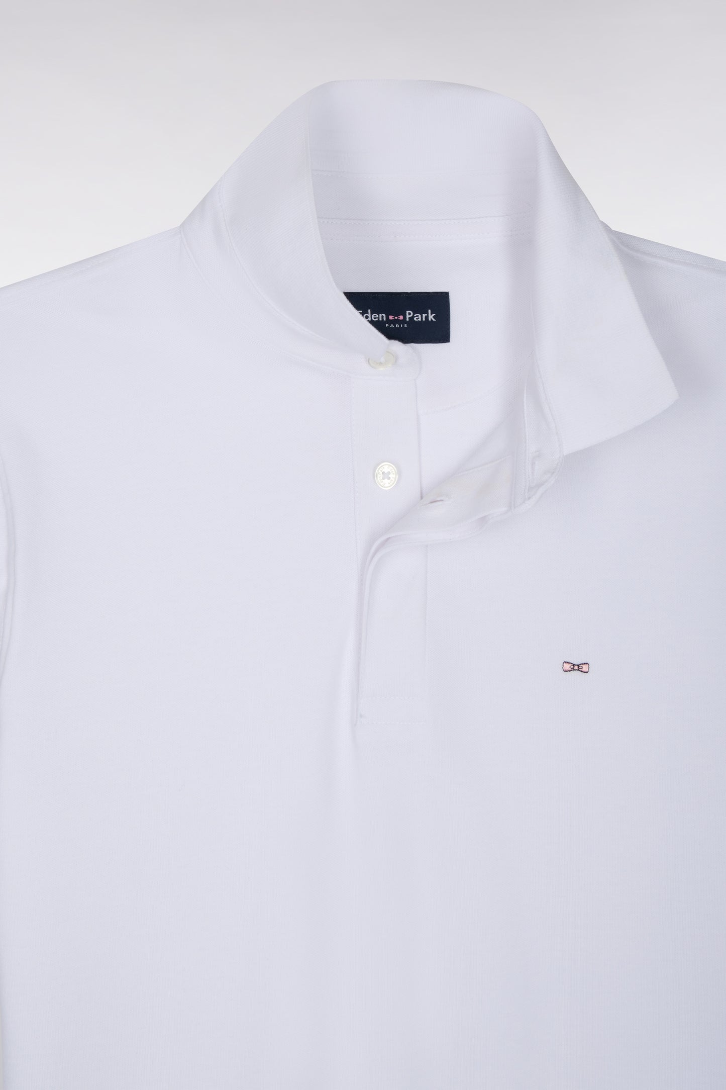 Polo manches courtes en coton stretch blanc coupe ajustée