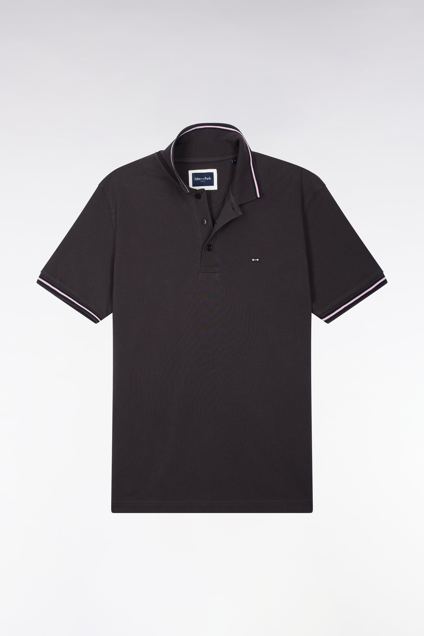 Polo manches courtes en piqué coton marron coupe droite