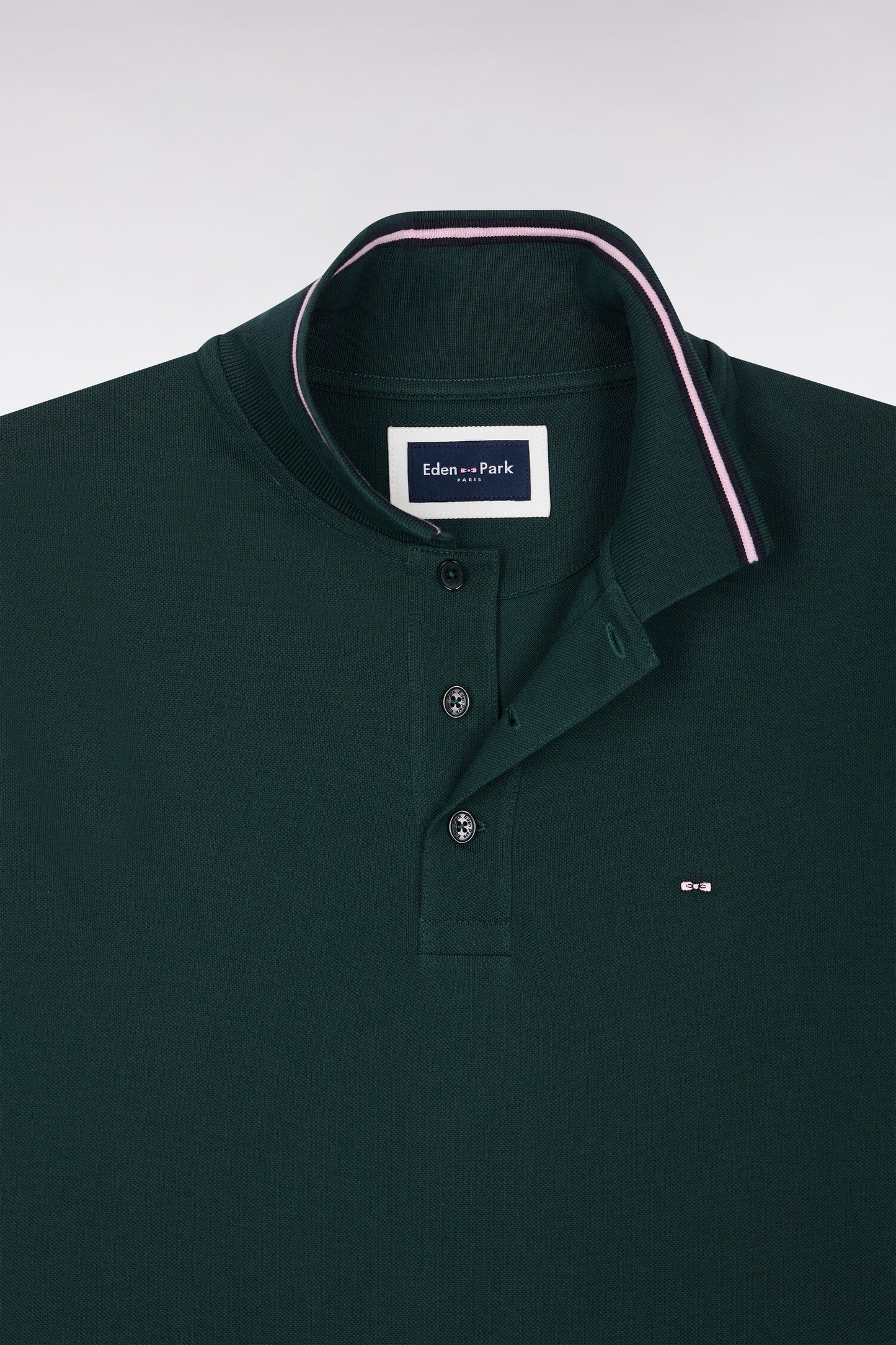 Polo manches courtes en piqué coton vert foncé coupe droite