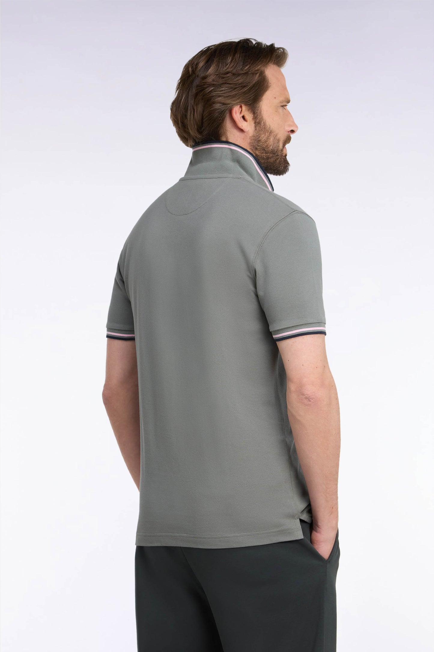 Polo manches courtes en coton kaki coupe droite