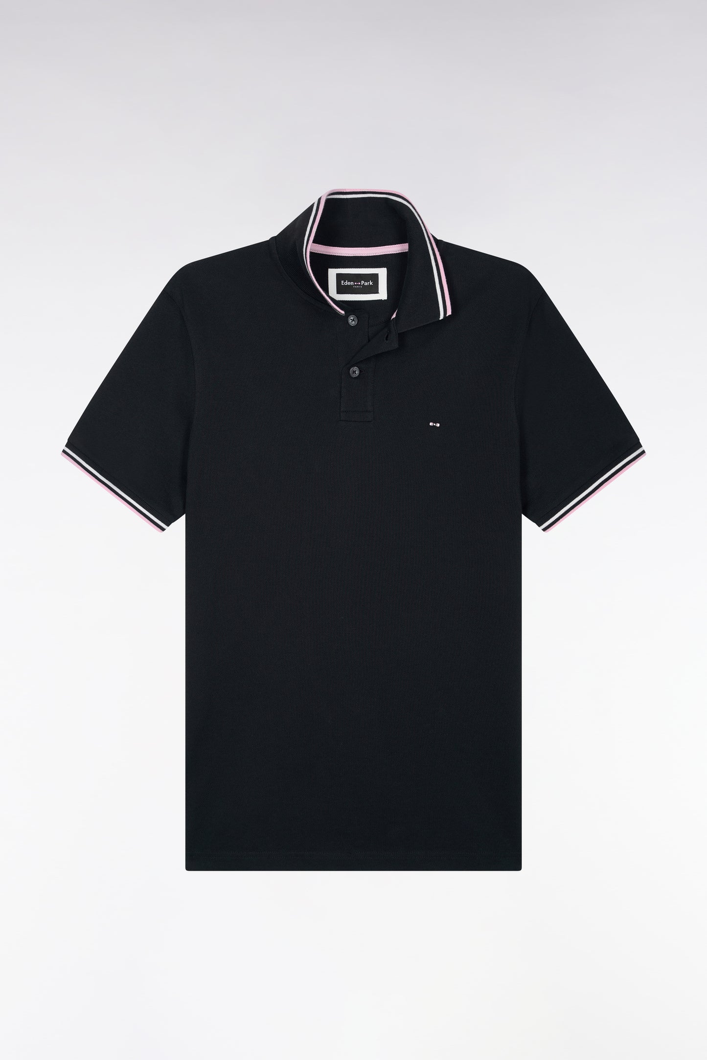 Polo manches courtes en piqué coton noir coupe droite