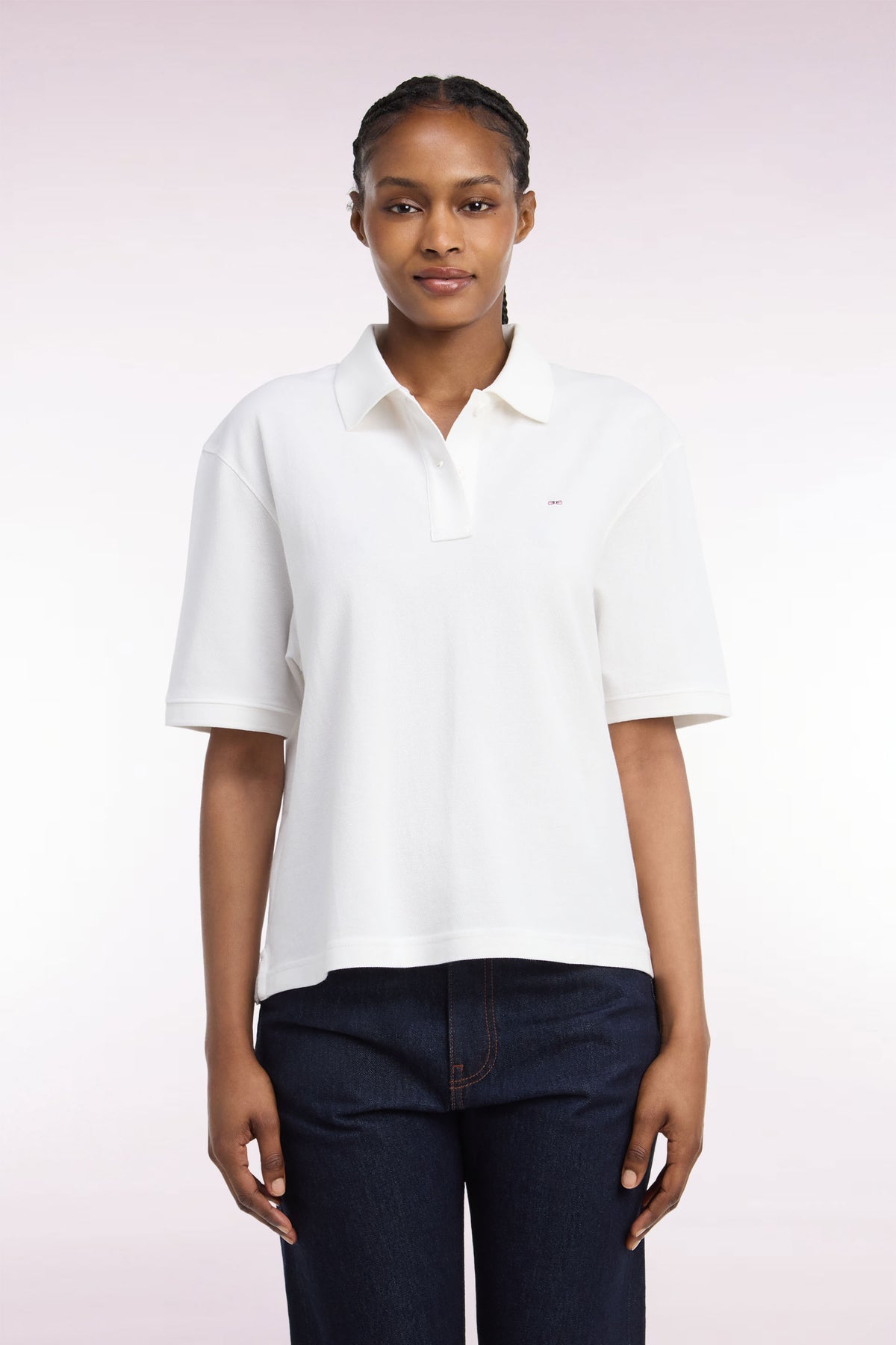 Polo manches courtes en coton blanc coupe oversized