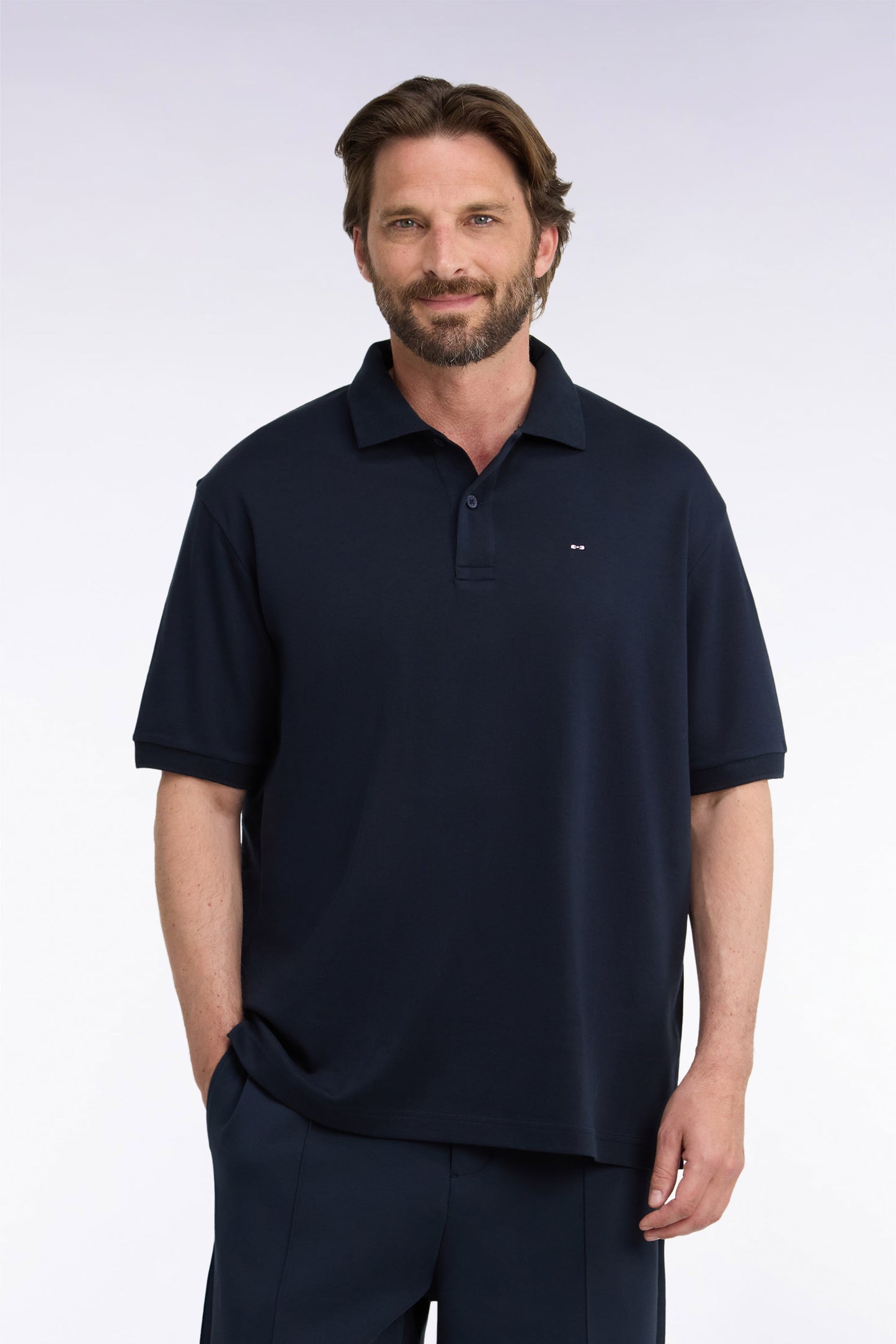 Polo unisexe manches courtes en coton interlock marine