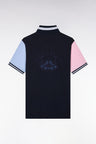 Polo manches courtes en coton tricolore marine broderie dos coupe droite