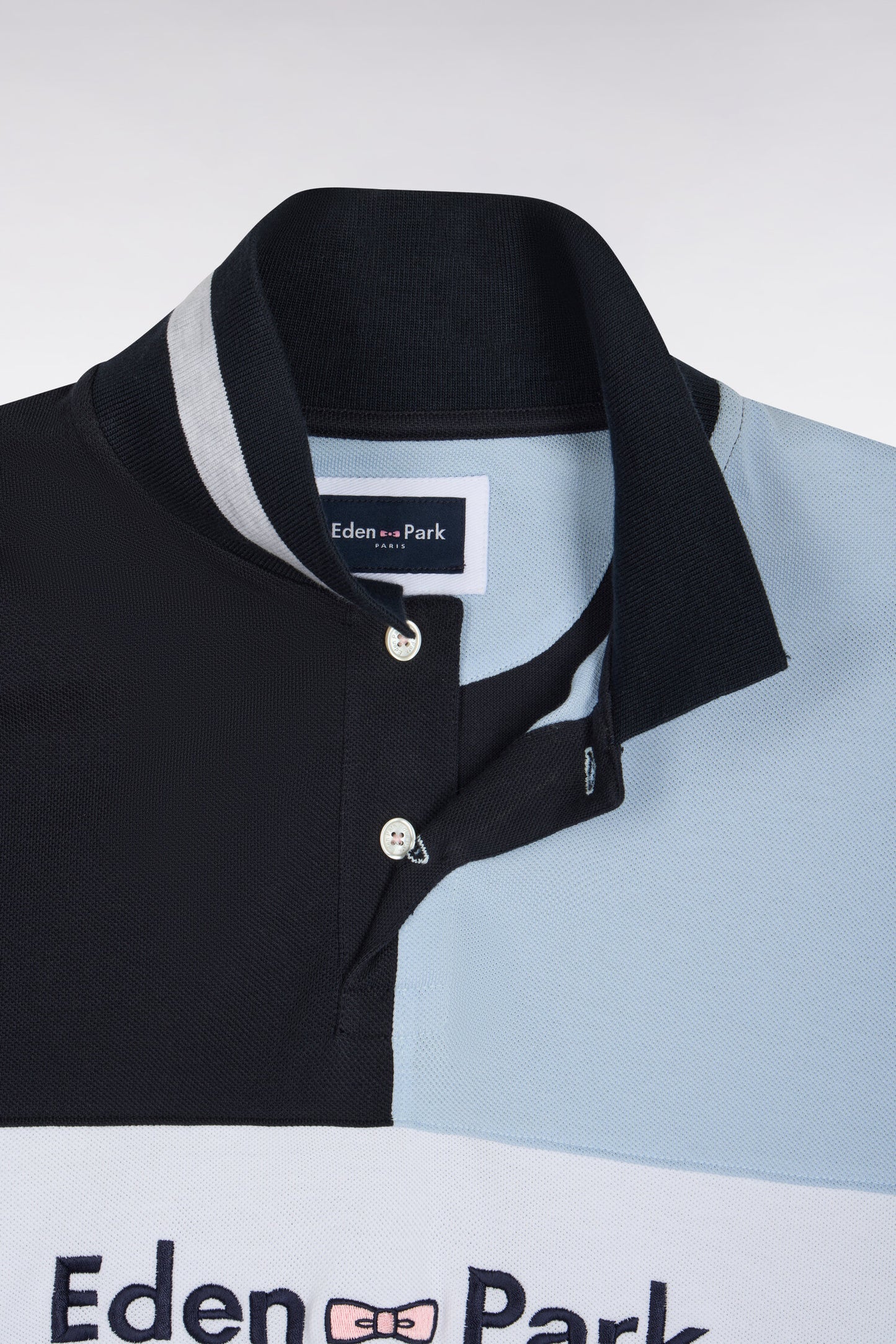 Polo manches courtes en coton marine et ciel broderie Eden Park coupe droite