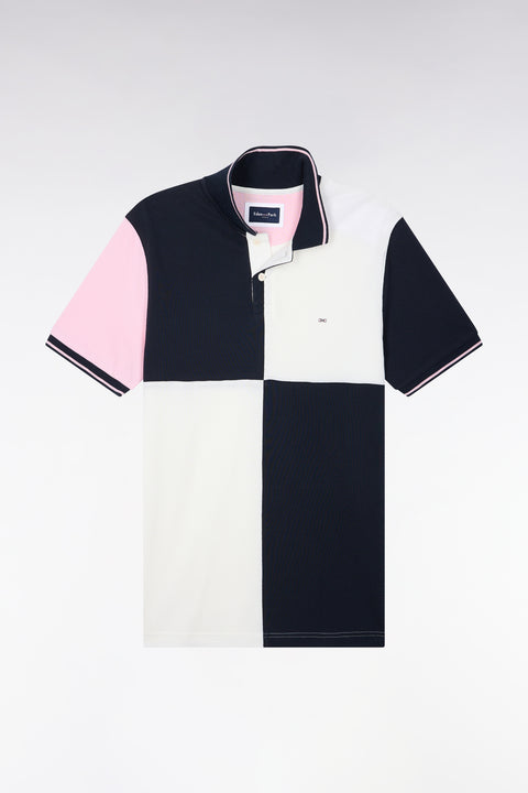 Polo manches courtes en piqué de coton tricolore à découpes écru coupe droite - Image 2