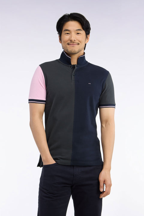 Polo manches courtes à découpes marine et kaki coupe droite - Image 3
