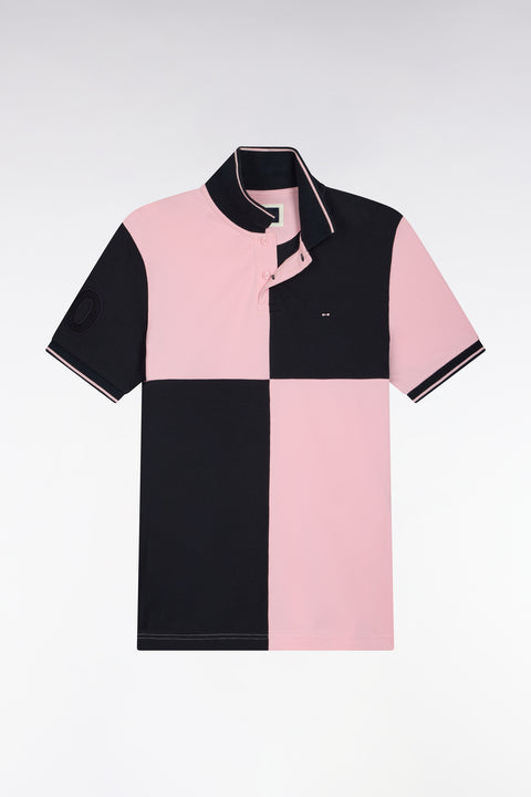 Polo manches courtes en coton marine et rose coupe droite - Image 2