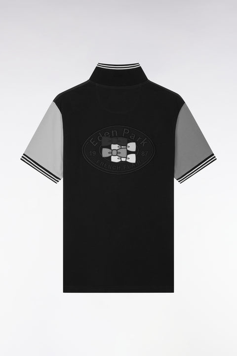 Polo manches courtes en coton tricolore gris coupe droite - Image 2