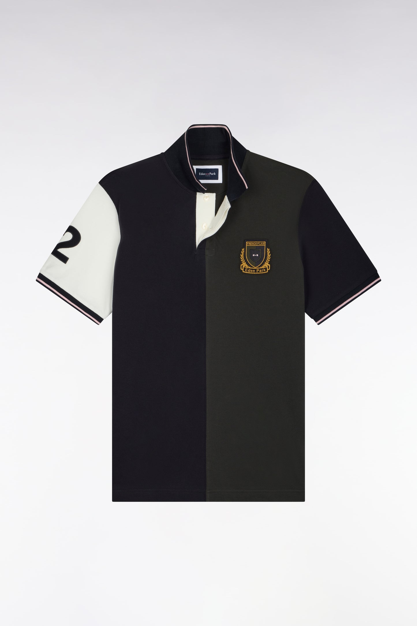 Polo manches courtes en coton kaki et marine coupe droite