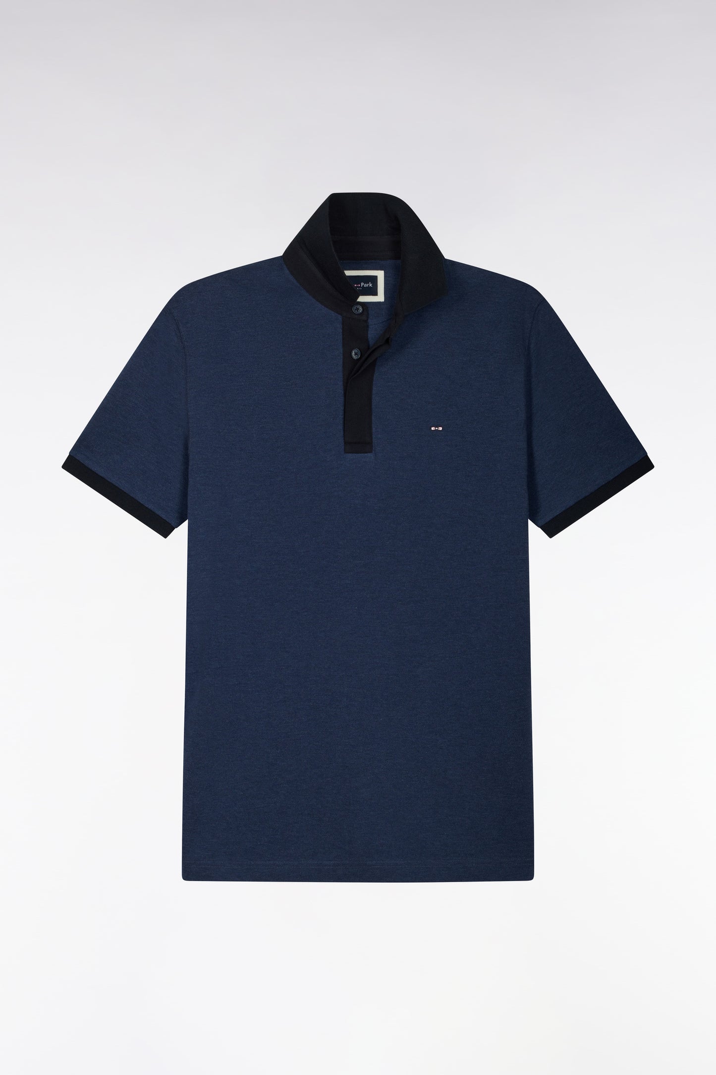 Polo manches courtes en coton bleu et marine coupe droite