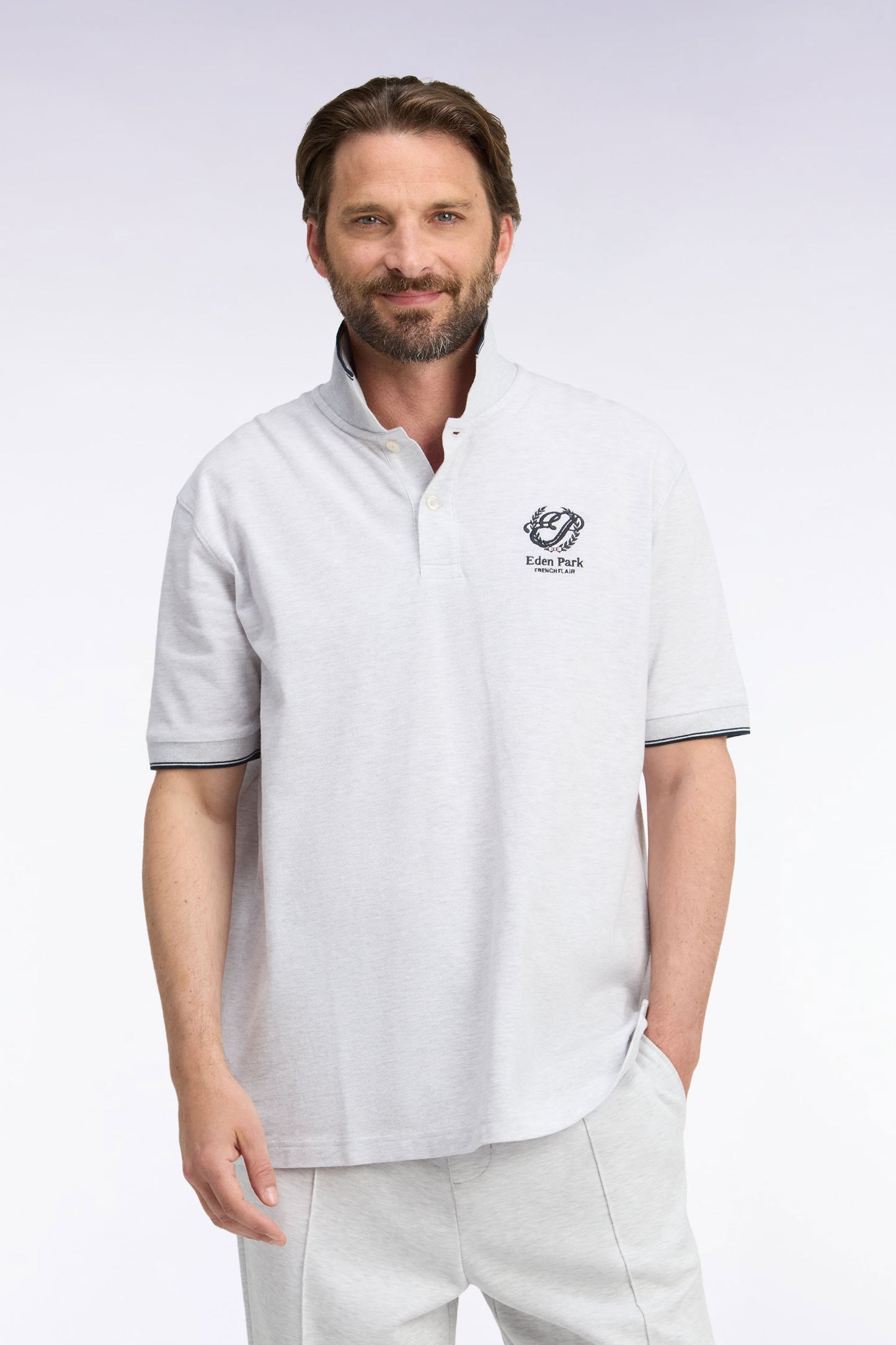 Polo manches courtes en coton mercerisé gris