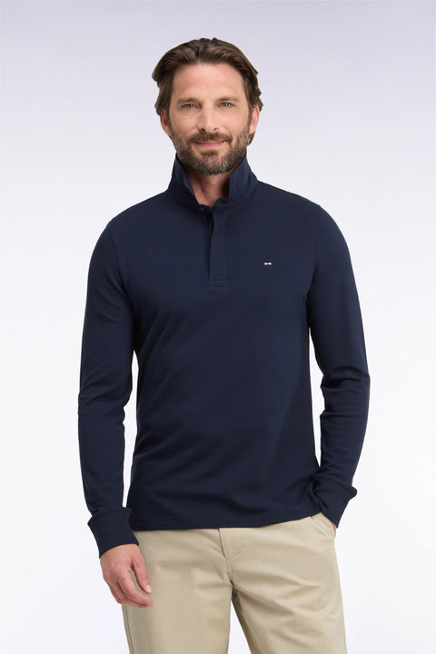 Polo manches longues en coton stretch marine coupe ajustée - Image 2
