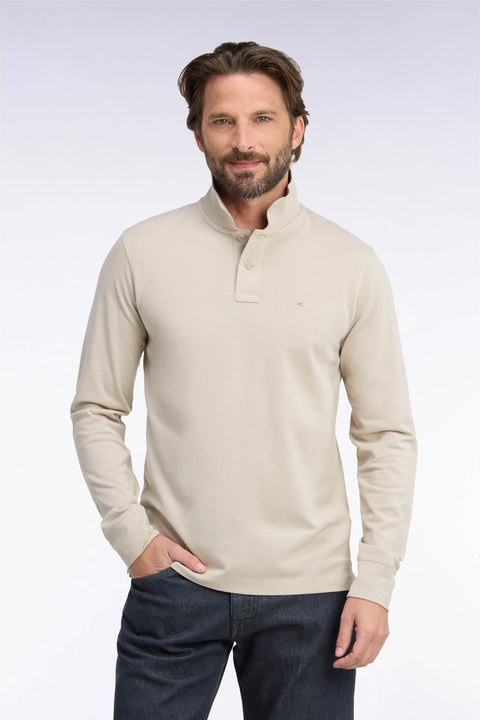 Polo manches longues en coton Pima beige coupe droite - Image 3