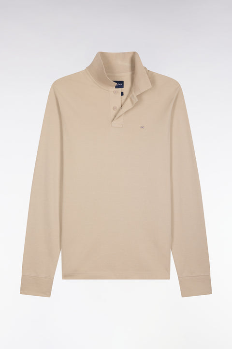 Polo manches longues en coton Pima beige coupe droite - Image 2
