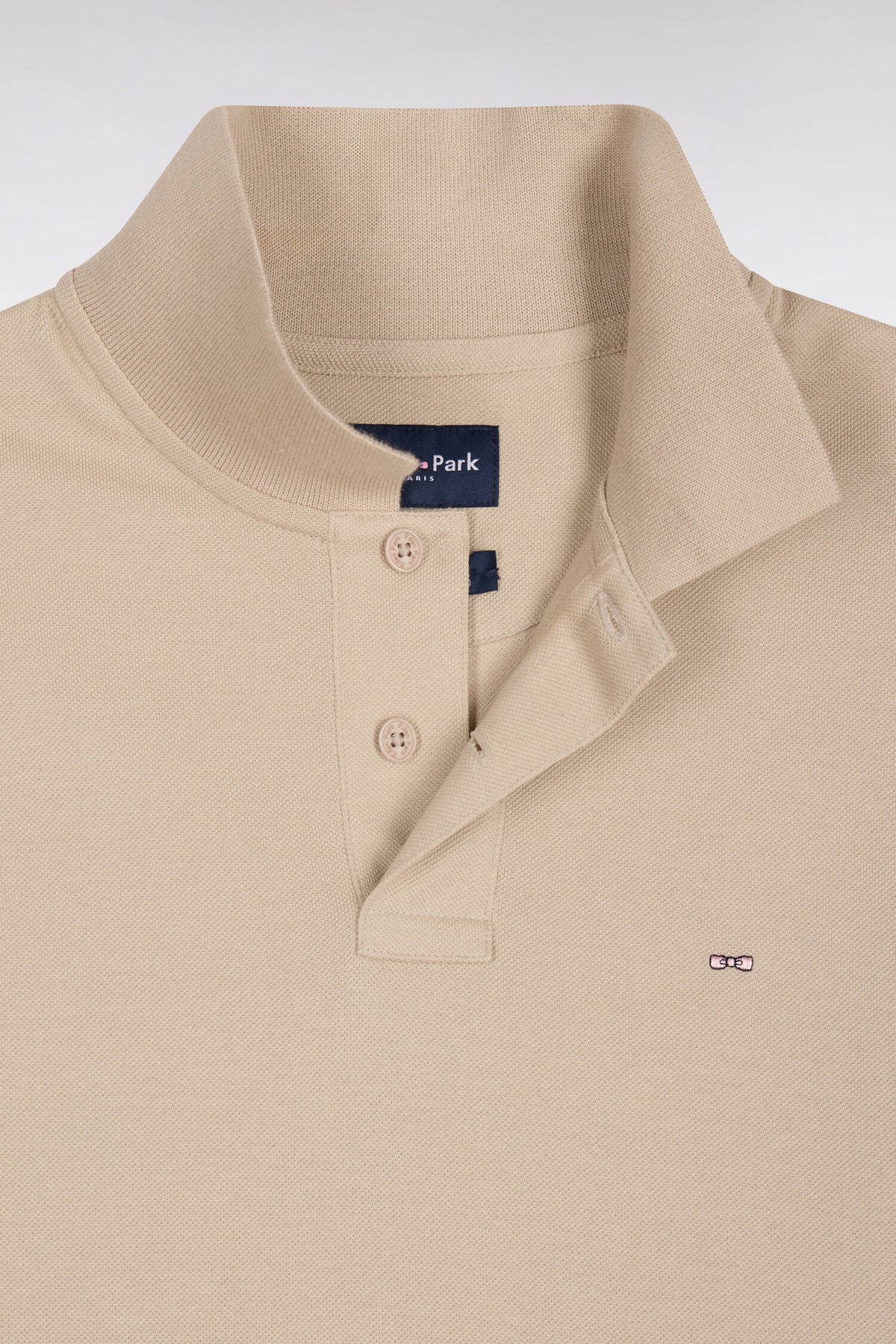 Polo manches longues en coton Pima beige coupe droite