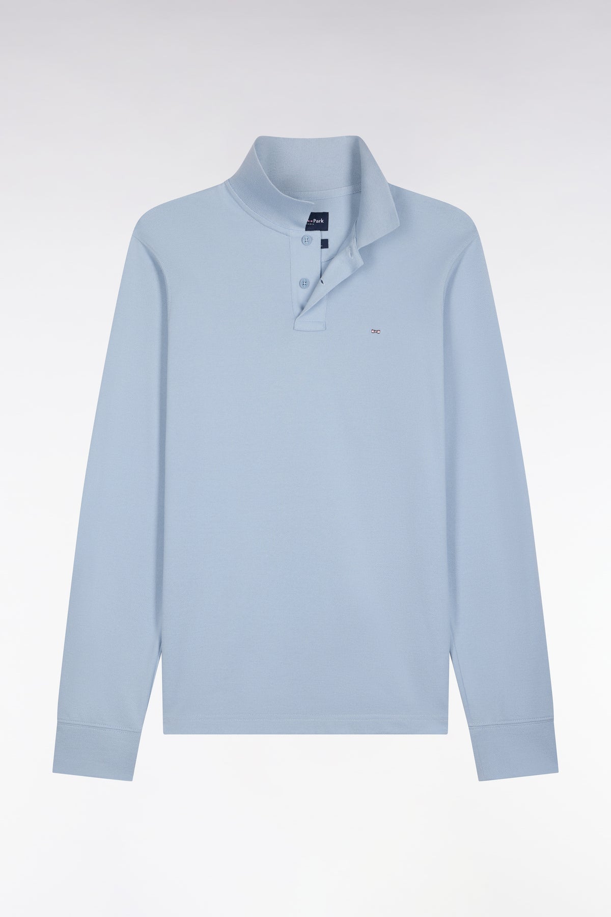 Polo manches longues en coton Pima bleu ciel coupe droite