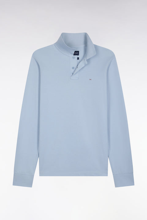 Polo manches longues en coton Pima bleu ciel coupe droite - Image 2