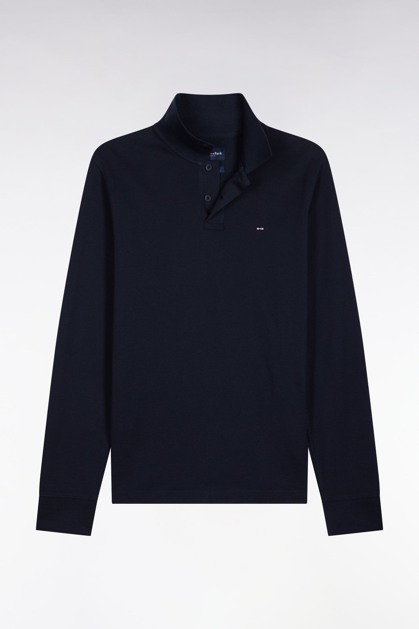 Polo manches longues en coton Pima bleu marinecoupe droite