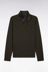 Long-sleeved straight-cut khaki Pima cotton polo shirt