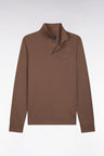 Brown Pima cotton long-sleeved straight-cut polo shirt