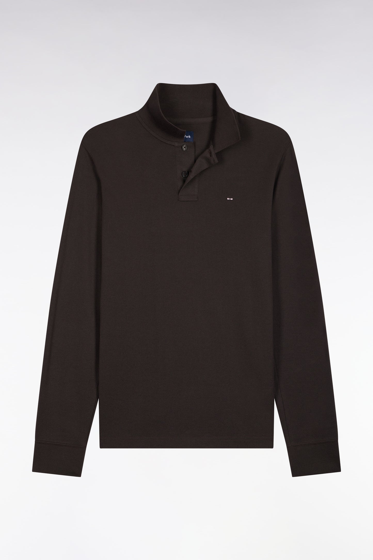 Polo manches longues en coton Pima marron foncé coupe droite