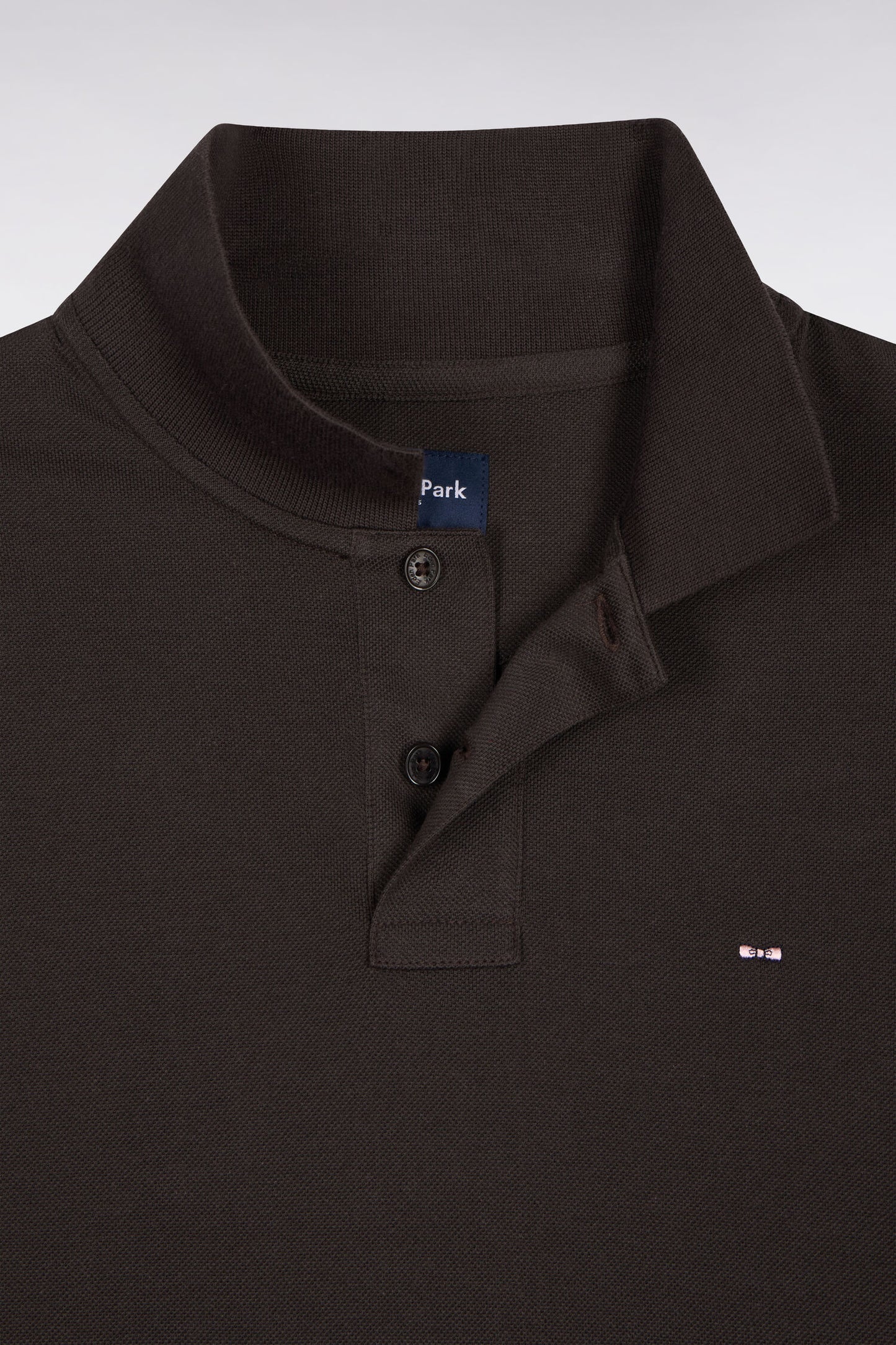 Polo manches longues en coton Pima marron foncé coupe droite