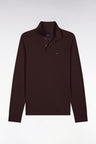 Brown Pima cotton long-sleeved straight-cut polo shirt