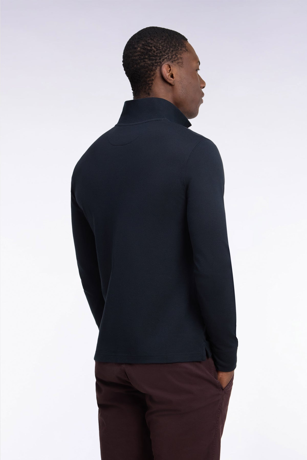 Polo manches longues en coton Pima noir coupe droite