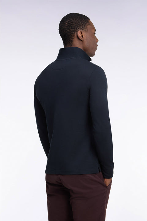 Polo manches longues en coton Pima noir coupe droite - Image 3