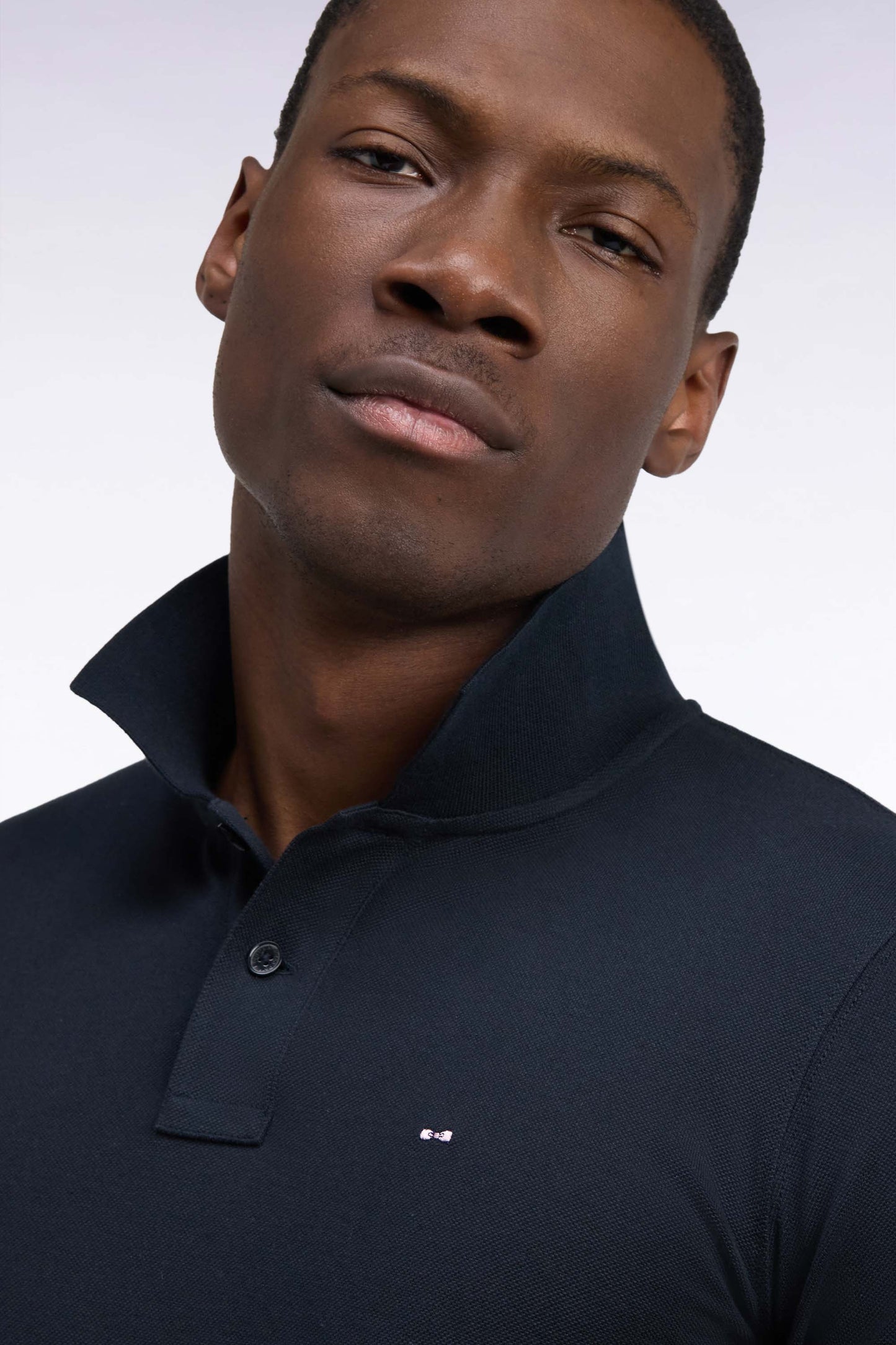 Polo manches longues en coton Pima noir coupe droite