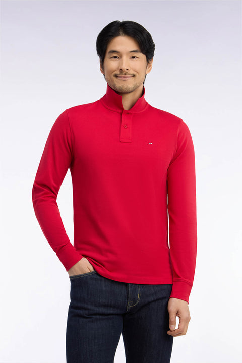 Polo manches longues en coton Pima rouge coupe droite - Image 3