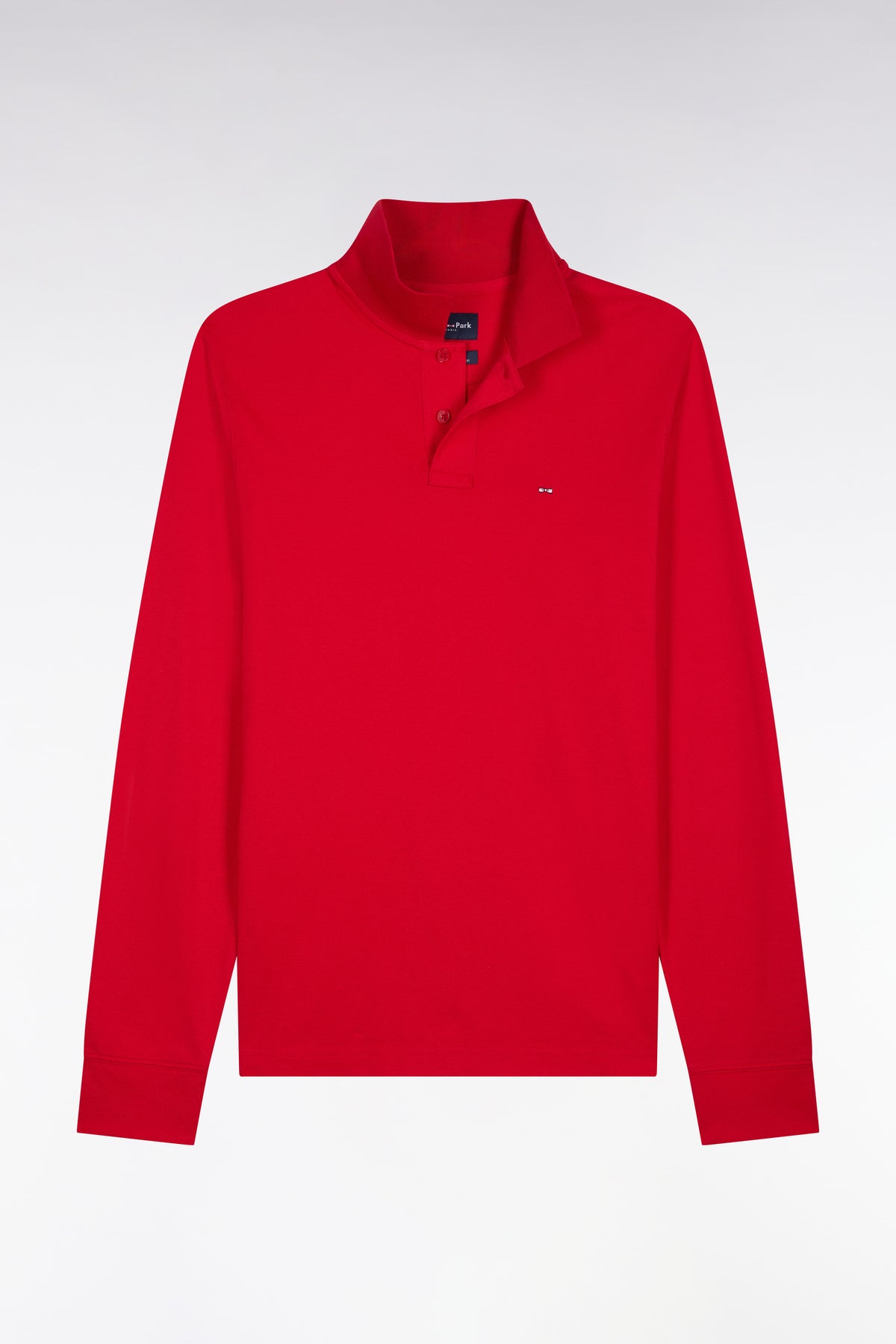 Long-sleeved straight-cut red Pima cotton polo shirt