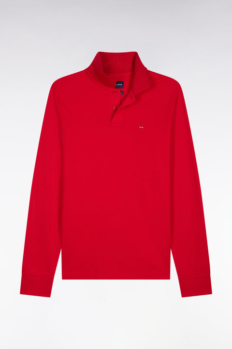 Polo manches longues en coton Pima rouge coupe droite - Image 2