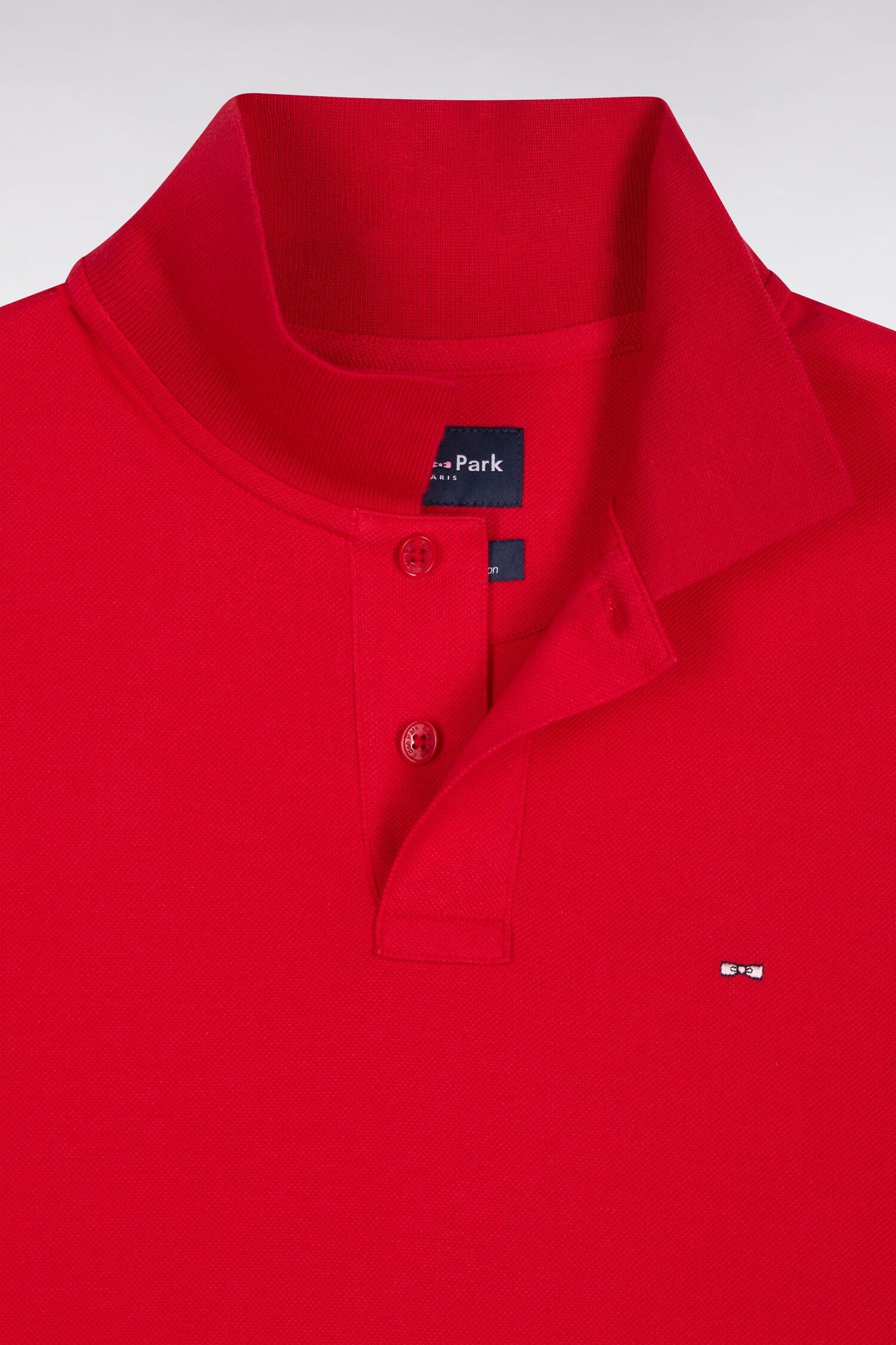 Long-sleeved straight-cut red Pima cotton polo shirt
