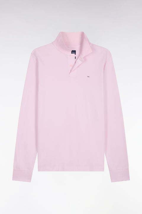 Polo manches longues en coton Pima rose coupe droite - Image 2