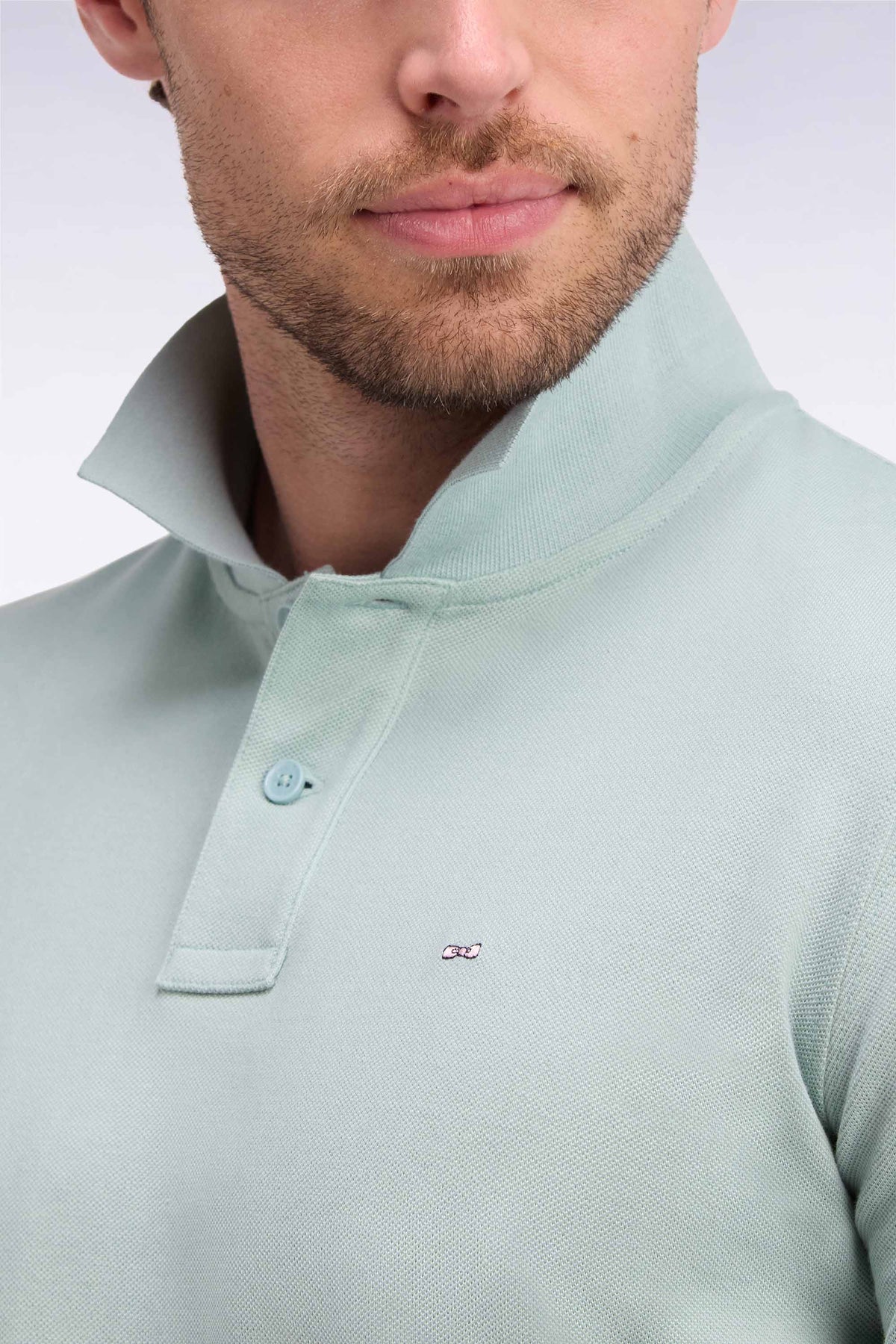 Polo manches longues en coton Pima vert coupe droite